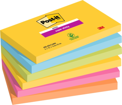 Confezione da 6 blocchetti di Post-it Super Sticky da 90 foglietti adesivi riposizionabili - Forma rettangolare - Colori assortiti