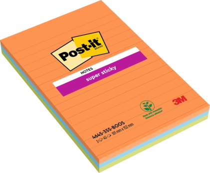 Confezione da 3 blocchetti di Post-it Super Sticky da 45 foglietti adesivi riposizionabili - Forma rettangolare - 101x152 mm - Colori assortiti