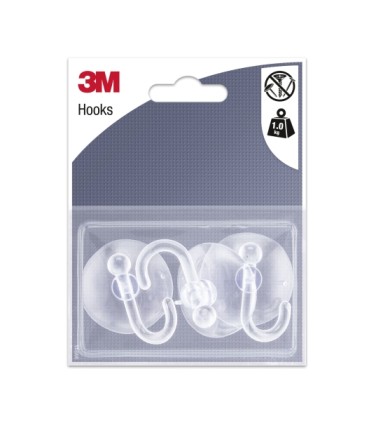 Confezione da 3 ganci a ventosa 3M - Supporta fino a 1 kg - Trasparenti