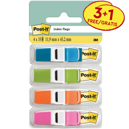 Confezione da 4 dispenser Post-it con 35 segnalibri riposizionabili - Forma rettangolare - Colori assortiti