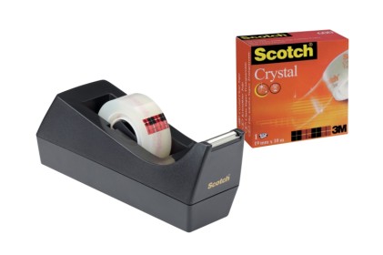 Dispenser di nastro adesivo Scotch + 1 rotolo di nastro adesivo Crystal - 19 mm x 10 m - Nero