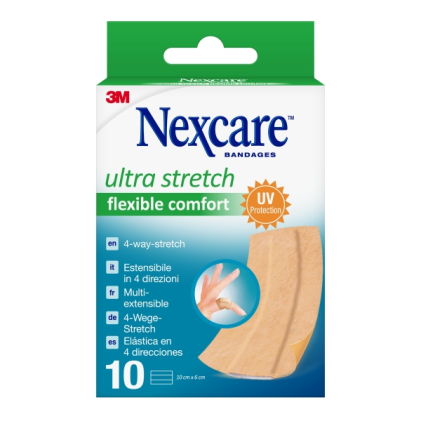 Nexcare Flexible Comfort Finger Pack, confezione da 10 cerotti per ferite - 6x10 cm - Elastici - Impermeabili - Color carne