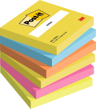 Post-it Confezione da 6 blocchi da 100 foglietti adesivi riposizionabili - Forma quadrata - 76x76 mm - Colori assortiti