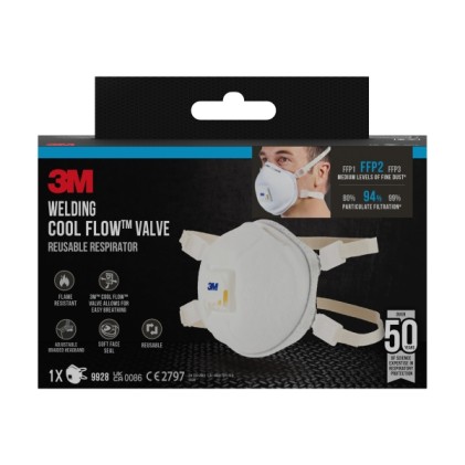 Respiratore antiparticolato 3M FFP2 con valvola - Ideale per la saldatura - Riutilizzabile - Per livelli medi di particolato - Bianco