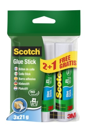 Scotch Confezione da 3 stick adesivi solidi - 21 g per unit&agrave; - Promozione 2 + 1 gratuita - Colore trasparente