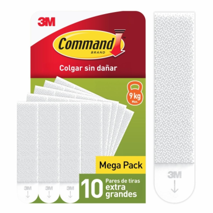 Confezione da 20 strisce adesive per appendere quadri - 10 paia XL - Bianco