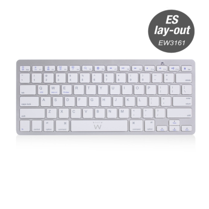 Tastiera wireless Ewent - 2 batterie AAA - Layout QWERTY ES - Ultra sottile - Bluetooth - Argento/Bianco