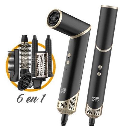 Muvip Ultimate Experience Strumento professionale 6 in 1 per asciugatura e styling - 1500 W - Accessori per arricciare, spazzolare e lisciare - 3 impostazioni di calore e 2 impostazioni di ventola - Funzione di ionizzazione