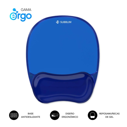 Tappetino per mouse ergonomico Subblim Ergo Crystal Flex - Gel di raffreddamento autoregolante - Design ergonomico a onda - Base antiscivolo - Blu