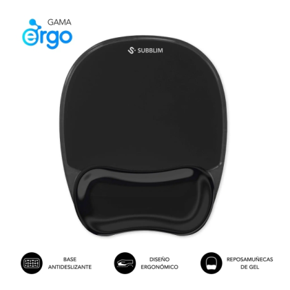 Tappetino per mouse ergonomico Subblim Ergo Crystal Flex - Gel di raffreddamento autoregolante - Design ergonomico a onda - Base antiscivolo - Nero