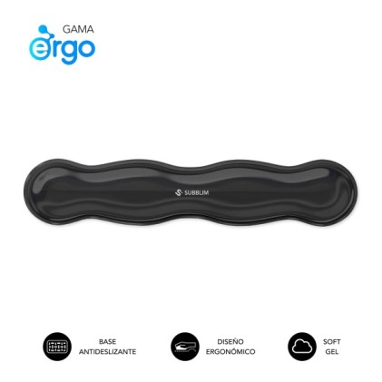 Poggiapolsi per tastiera Subblim Ergo Crystal Flex - Gel di raffreddamento autoregolante - Design ergonomico a onda - Base antiscivolo - Nero