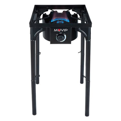 Cucina a gas ad alta potenza Muvip MV0633 - Bruciatore in ghisa - Potenza 4,6 kW - Struttura rinforzata - Chiave di regolazione del gas - Parabrezza - Nero