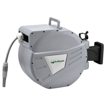 Avvolgitubo Sungarden SG0166 da 30 metri - Avvolgitore automatico con guida - Funzione di riavvolgimento lento - Staffa per montaggio a parete - Rotazione a 180&deg; - Grigio