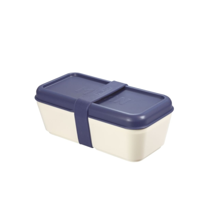 Milan Collection 430 Lunch Box Rettangolare 0,75L - Adatto a Microonde, Lavastoviglie e Congelatore - Senza BPA - Divisore Interno Mobile - Dimensioni 20x10x7,5cm - Bianco Sporco/Blu Navy