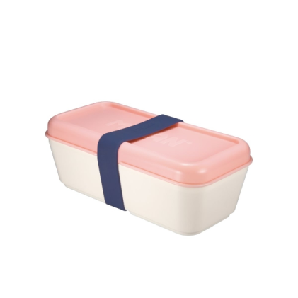 Milan Collection 430 Lunch Box Rettangolare 0,75L - Adatto a Microonde, Lavastoviglie e Congelatore - Senza BPA - Divisore Interno Mobile - Dimensioni 20x10x7,5cm - Bianco Sporco/Rosa