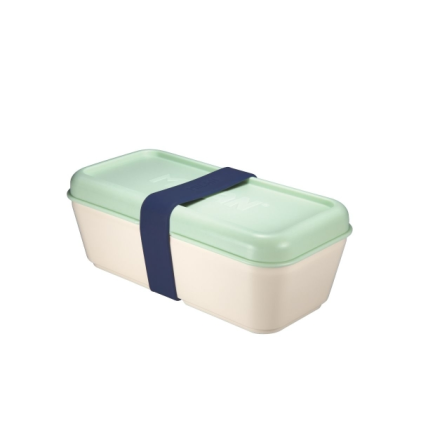 Milan Collection 430 Lunch Box Rettangolare 0,75L - Adatto a Microonde, Lavastoviglie e Congelatore - Senza BPA - Divisore Interno Mobile - Dimensioni 20x10x7,5cm - Bianco Sporco/Verde