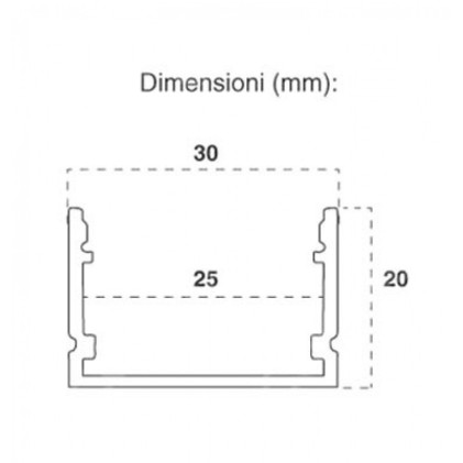 V-TAC Profilo in Alluminio per Strip LED (Max l: 25mm) Copertura Opaca 2000 x 30 x 20mm