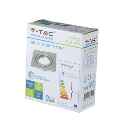 V-TAC Portafaretto LED da Incasso Quadrato GU10 e GU5.3 (MR16) Colore Nichel Satinato Orientabile