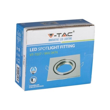 V-TAC Portafaretto LED da Incasso Quadrato GU10 e GU5.3 (MR16) Colore Cromato Orientabile