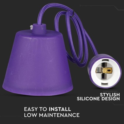 V-TAC Portalampada a Sospensione E27 (Max 60W) in Silicone Viola