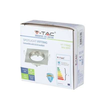 V-TAC Portafaretto LED da Incasso Quadrato GU10 e GU5.3 (MR16) Colore Nichel Satinato Orientabile