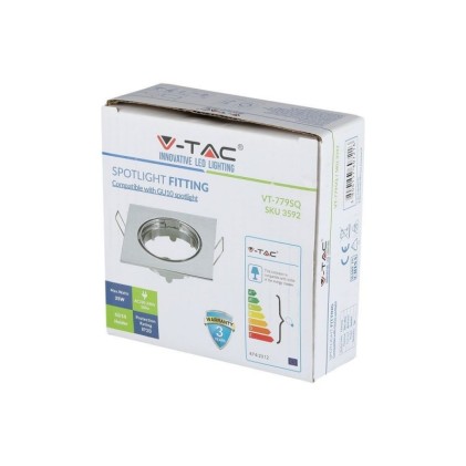 V-TAC Portafaretto LED da Incasso Quadrato GU10 e GU5.3 (MR16) Colore Cromato Orientabile