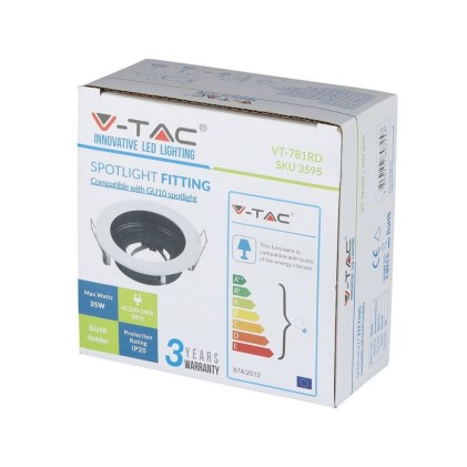 V-TAC Portafaretto LED da Incasso Rotondo GU10 e GU5.3 (MR16) Colore Bianco Orientabile