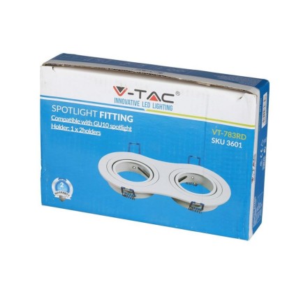 V-TAC Portafaretto LED Doppio da Incasso Rotondo 2*GU10 e GU5.3 (MR16) Colore Bianco Orientabile
