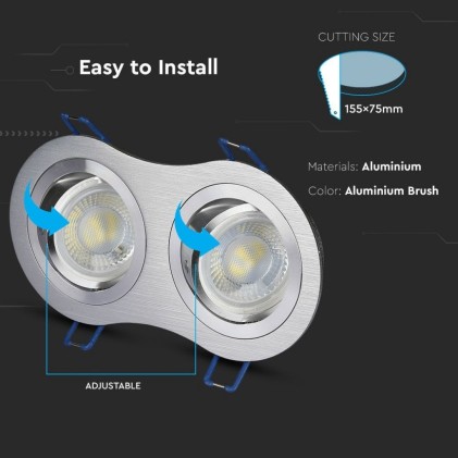 V-TAC Portafaretto LED Doppio da Incasso Rotondo 2*GU10 e GU5.3 (MR16) in Alluminio Spazzolato Orientabile