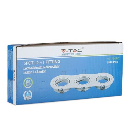V-TAC Portafaretto LED Triplo da Incasso Rotondo 3*GU10 e GU5.3 (MR16) Colore Bianco Orientabile