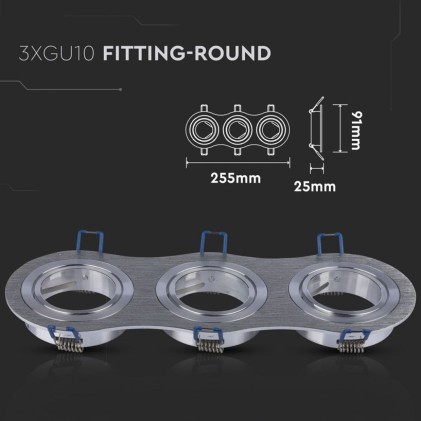 V-TAC Portafaretto LED Triplo da Incasso Rotondo 3*GU10 e GU5.3 (MR16) in Alluminio Spazzolato Orientabile