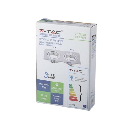 V-TAC Portafaretto LED Doppio da Incasso Rettangolare 2*GU10 e GU5.3 (MR16) in Alluminio Spazzolato Orientabile