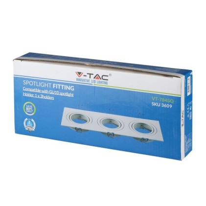 V-TAC Portafaretto LED Triplo da Incasso Rettangolare 3*GU10 e GU5.3 (MR16) Colore Bianco Orientabile