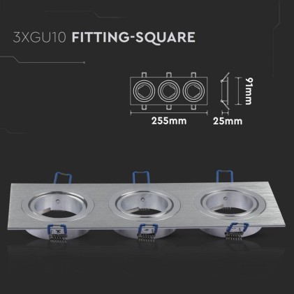 V-TAC Portafaretto LED Triplo da Incasso Rettangolare 3*GU10 e GU5.3 (MR16) in Alluminio Spazzolato Orientabile