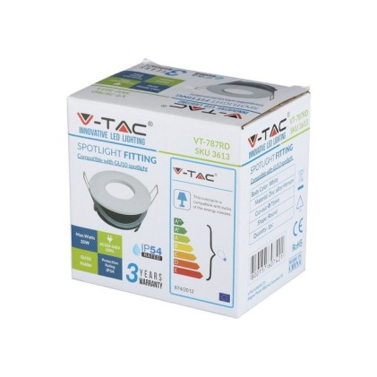 V-TAC Portafaretto LED da Incasso Rotondo GU10 e GU5.3 (MR16) Colore Bianco IP54
