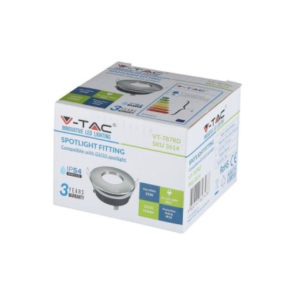 V-TAC Portafaretto LED da Incasso Rotondo GU10 e GU5.3 (MR16) Colore Grigio Satinato IP54