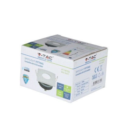 V-TAC Portafaretto LED da Incasso Quadrato GU10 e GU5.3 (MR16) Colore Bianco IP54