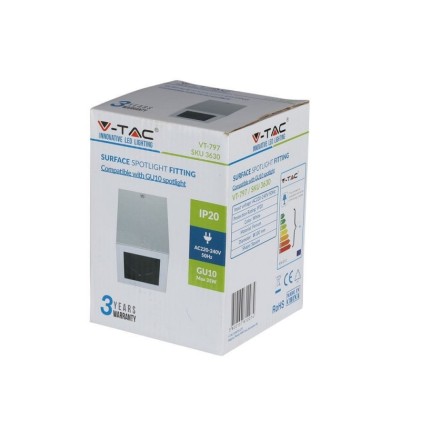 V-TAC Portafaretto LED Montaggio a Plafone Quadrato GU10 e GU5.3 (MR16) Colore Bianco Orientabile