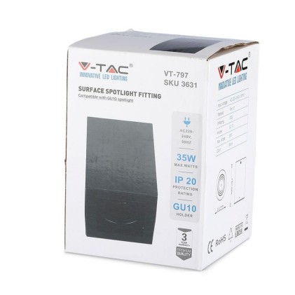 V-TAC Portafaretto LED Montaggio a Plafone Quadrato GU10 e GU5.3 (MR16) Colore Nero Orientabile