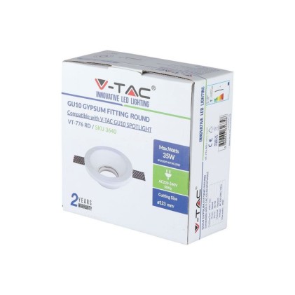 V-TAC Portafaretto LED da Incasso Rotondo GU10 e GU5.3 (MR16) Corpo in Gesso Bianco