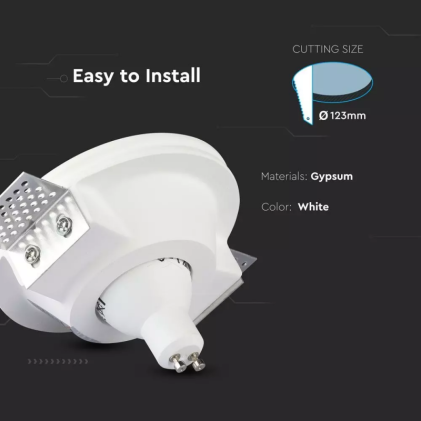 V-TAC Portafaretto LED da Incasso Rotondo GU10 e GU5.3 (MR16) Corpo in Gesso Bianco