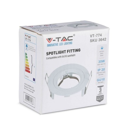 V-TAC Portafaretto LED da Incasso Rotondo GU10 e GU5.3 (MR16) Colore Bianco