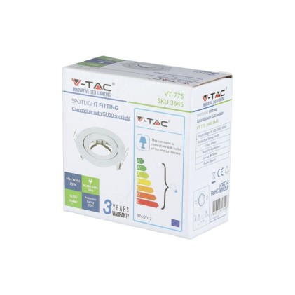 V-TAC Portafaretto LED da Incasso Rotondo GU10 e GU5.3 (MR16) Colore Bianco Orientabile