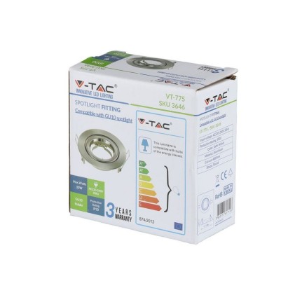 V-TAC Portafaretto LED da Incasso Rotondo GU10 e GU5.3 (MR16) Colore Nichel Satinato Orientabile