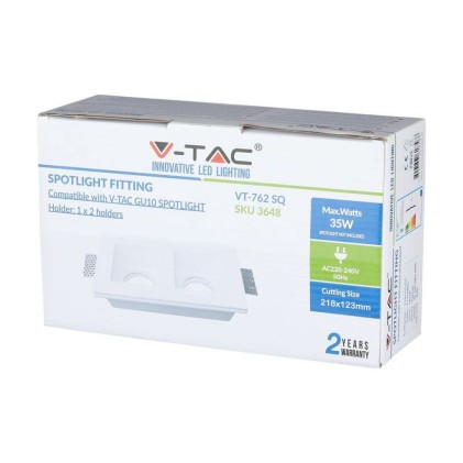 V-TAC Portafaretto LED Doppio da Incasso Rettangolare 2*GU10 e GU5.3 (MR16) Corpo in Gesso Bianco