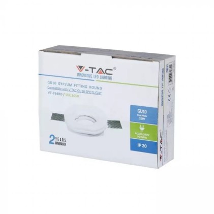 V-TAC Portafaretto LED da Incasso Rotondo GU10 e GU5.3 (MR16) Corpo in Gesso Bianco