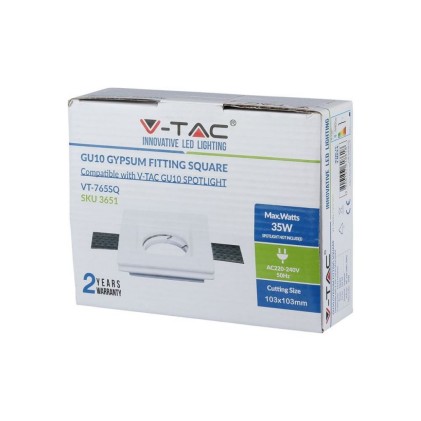 V-TAC Portafaretto LED da Incasso Quadrato GU10 e GU5.3 (MR16) Corpo in Gesso Bianco