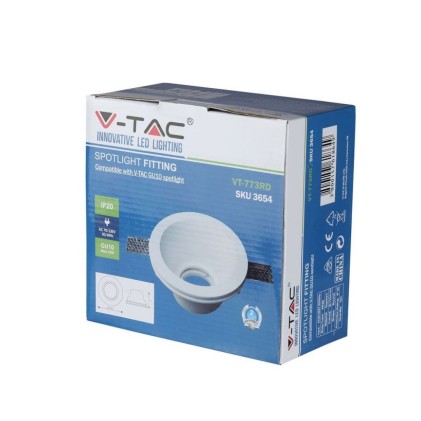 V-TAC Portafaretto LED da Incasso Rotondo GU10 e GU5.3 (MR16) Corpo in Gesso Bianco