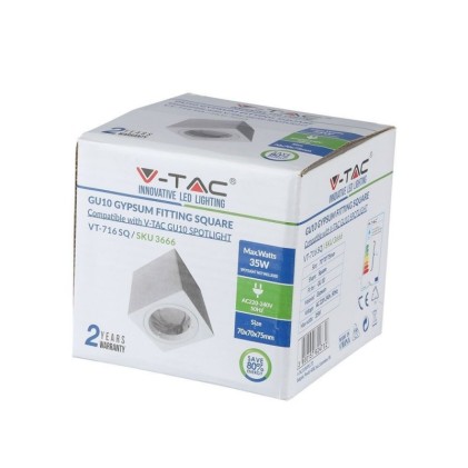 V-TAC Portafaretto LED Montaggio a Plafone Quadrato GU10 e GU5.3 (MR16) Corpo in Gesso Bianco