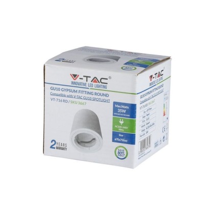 V-TAC Portafaretto LED Montaggio a Plafone Rotondo GU10 e GU5.3 (MR16) Corpo in Gesso Bianco